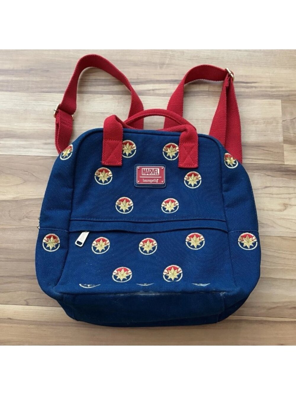 Disney Parks Loungefly Captain Marvel Canvas Mini Backpack Blue Red